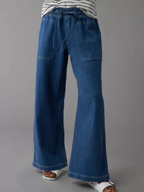 American Eagle Outfitters Pants - AE Dreamy Drape Pull On Elastic Waist Wide Leg Linen Blend Denim Pants Size S
